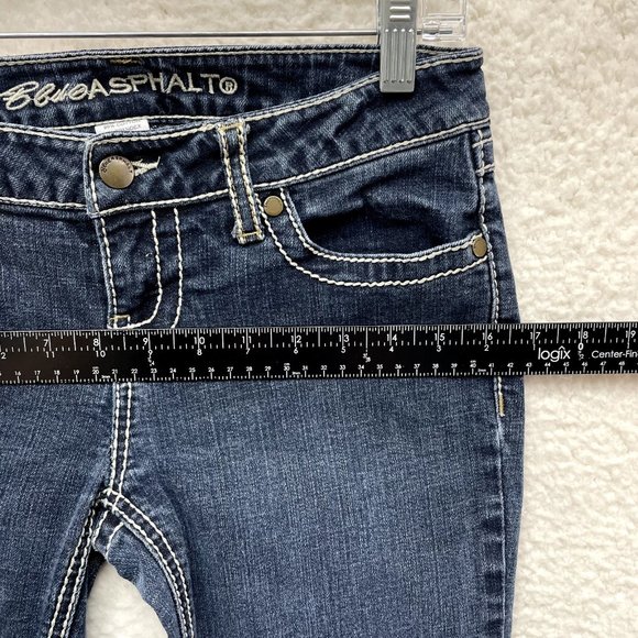 Y2K 2000s Low Rise Bootcut Flare Jeans Womens 6 27 Dark Wash Contrast Stitching - Picture 7 of 9